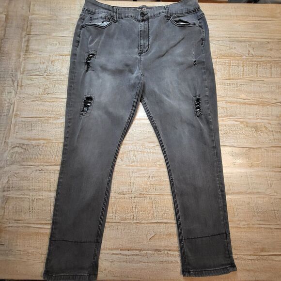 MELISSA MCCARTHY SEVEN 7 Womens 22W Black Skinny Jeans Distressed Fleece Accents - Picture 1 of 11